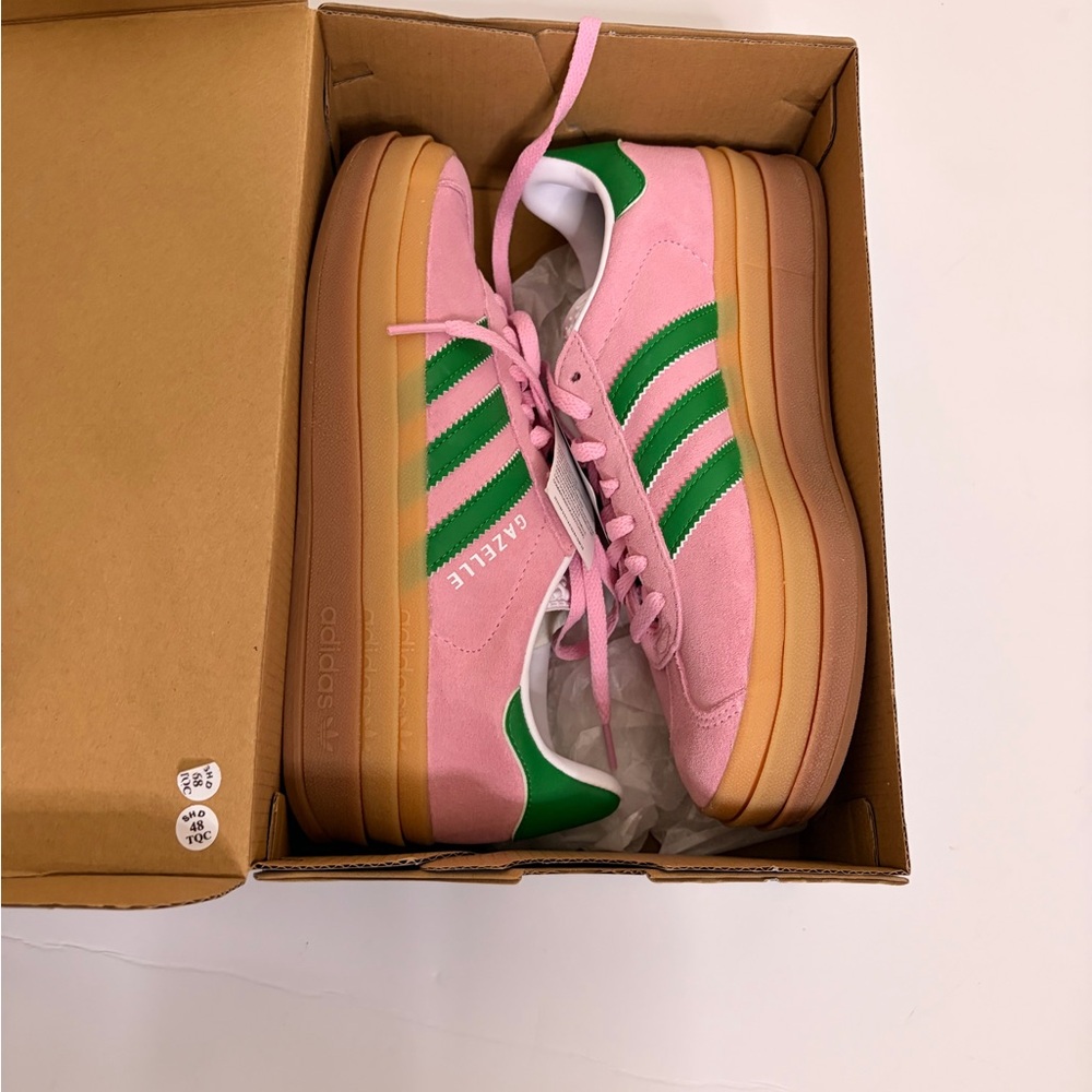 adidas Gazelle Bold Sneakers in Pink Suede with Green Stripes - Size 6 - Picture 9 of 15